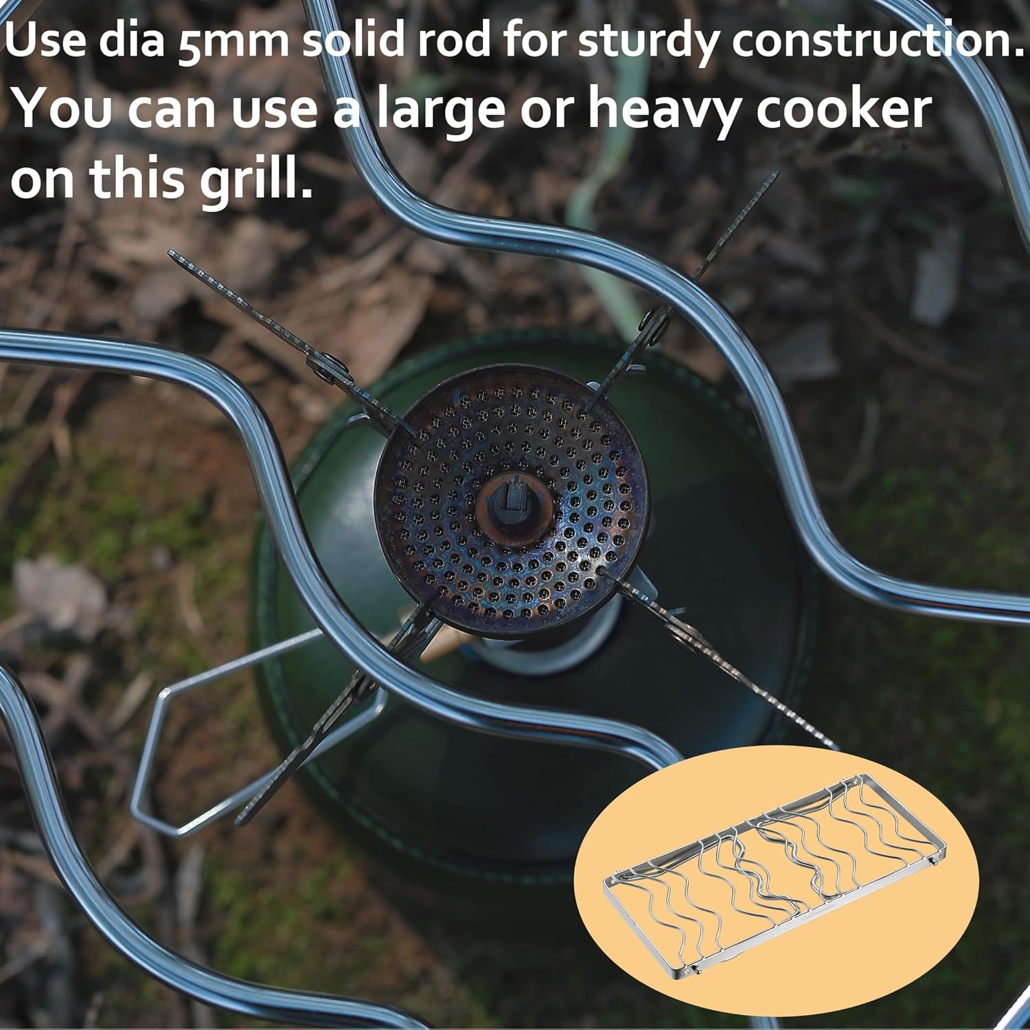 CAMPINGMOON Folding Campfire Trivet Pot Stand 304 Stainless Steel Two Height Adjustable Portable with Storage Bag (17.7'' L (MS-1013))