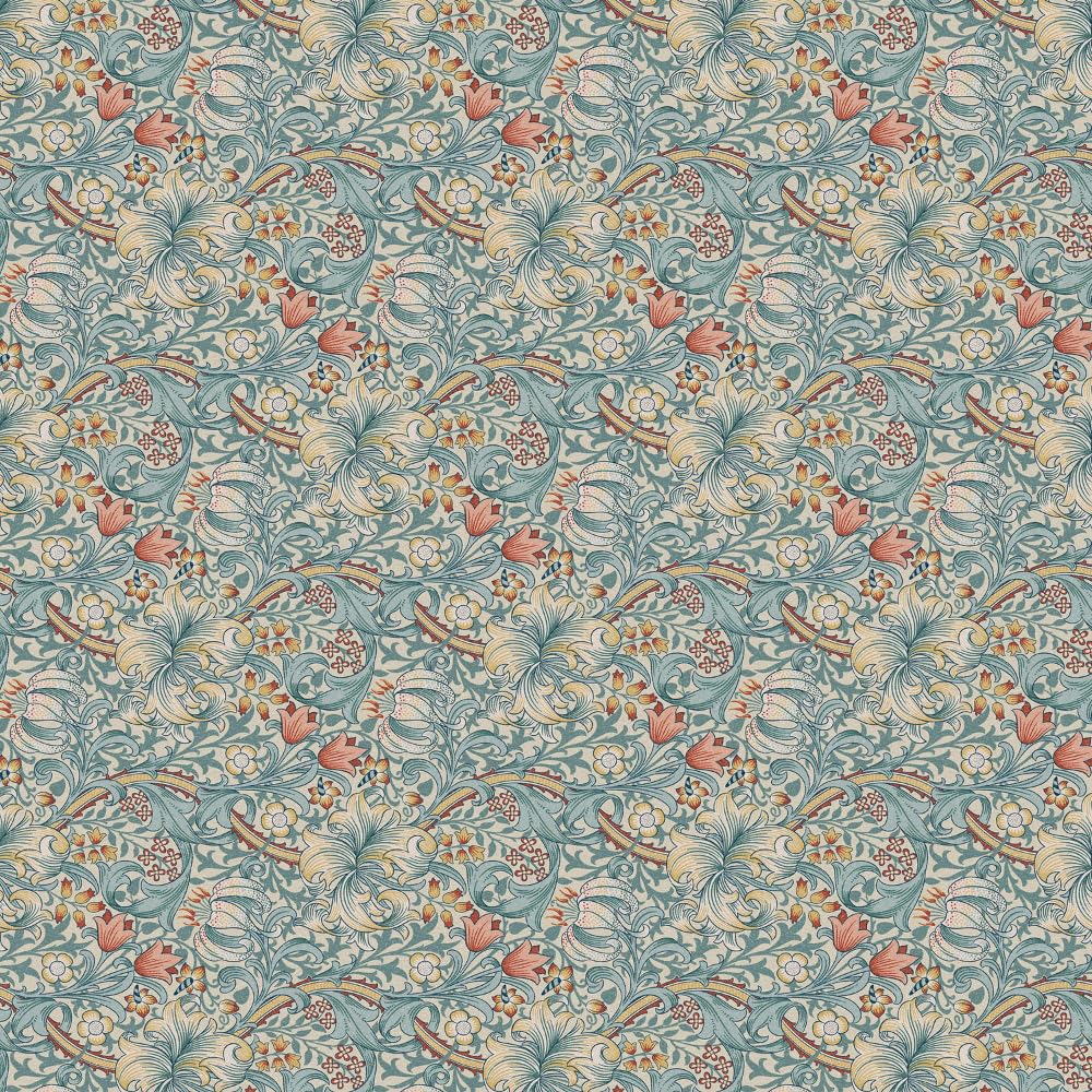 William Morris Golden Lily Cotton Panama Digital Fabric Floral Upholstery (Sold Per Half Metre) (Tourmaline)
