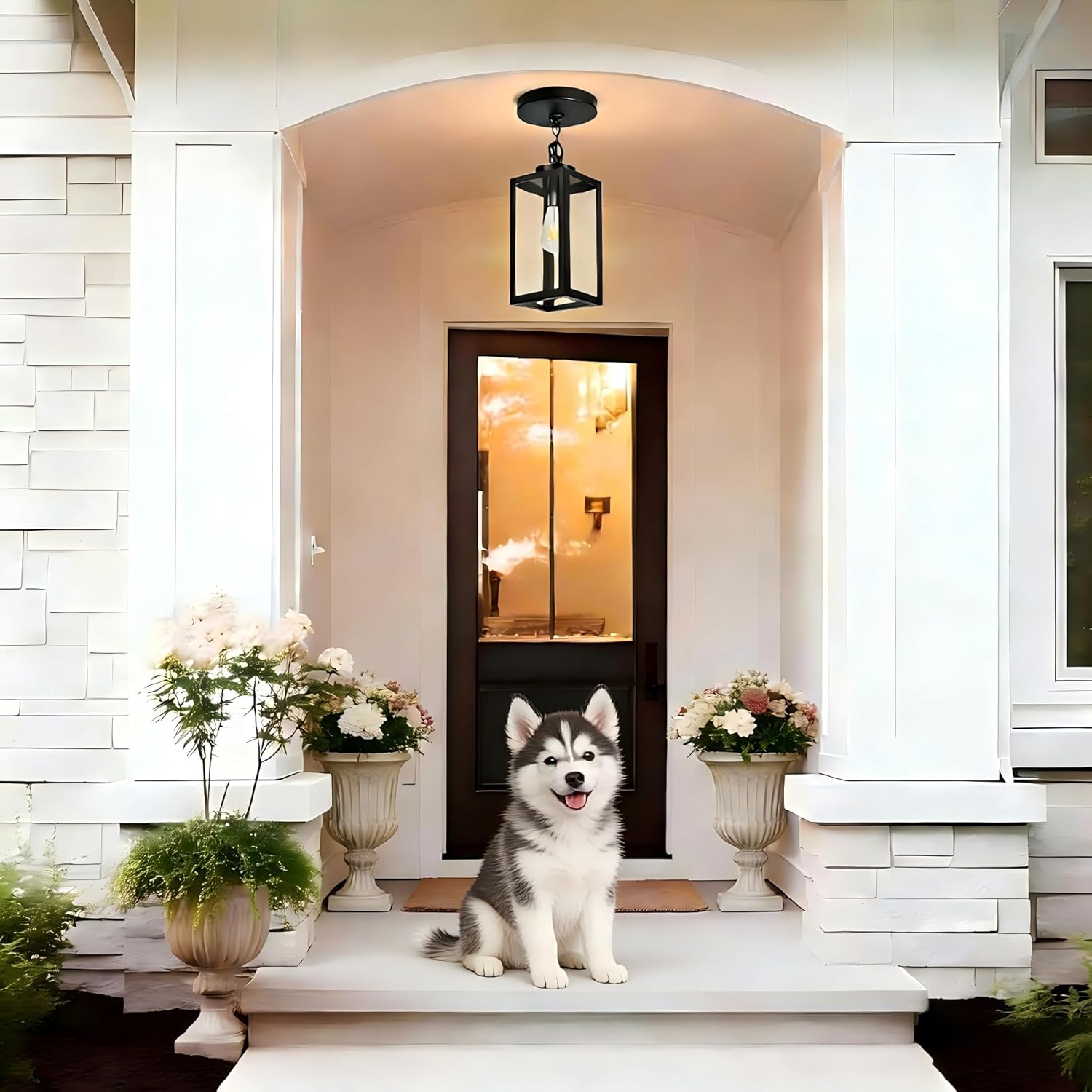 13" Outdoor Pendant Light for Porch - Farmhouse Exterior Hanging Lantern with Clear Glass,Weatherproof for Entryway, Doorway, Patio, Garden, and Outdoor Spaces