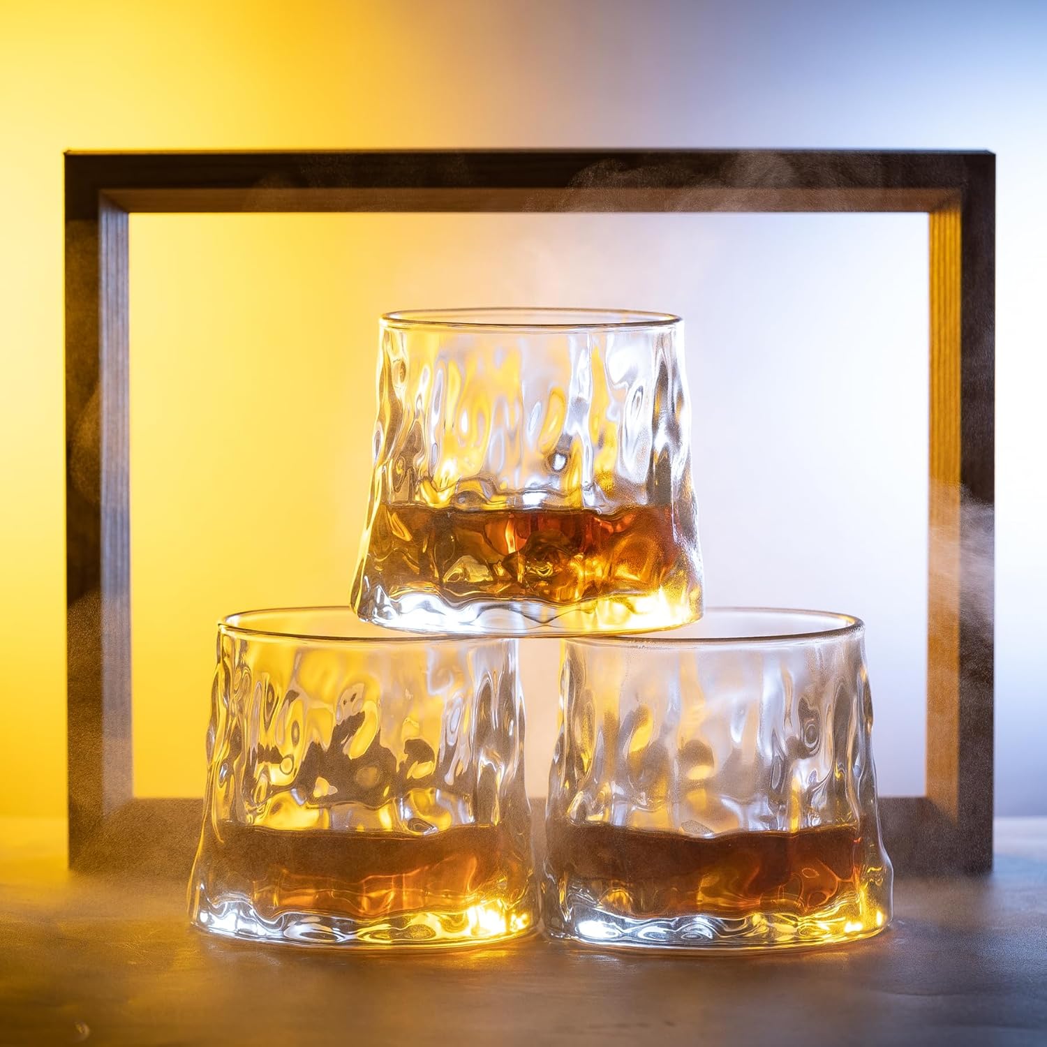 Whiskey Glasses -6 oz Old Fashioned Set of 3/Cocktail Bourbon Alcohol Glasses Whiskey Glasses (Glacier texture) - Image 8