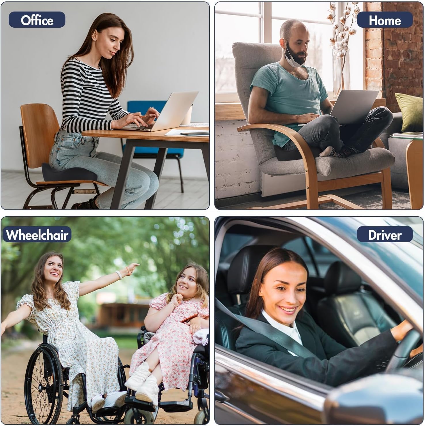 Cuscino per seggiolino auto, ergonomico, in memory foam, per alleviare il dolore alla sciatica, cuscino per sedile di guida più grande per guidatori corti su lunghi viaggi in auto, camion, ufficio