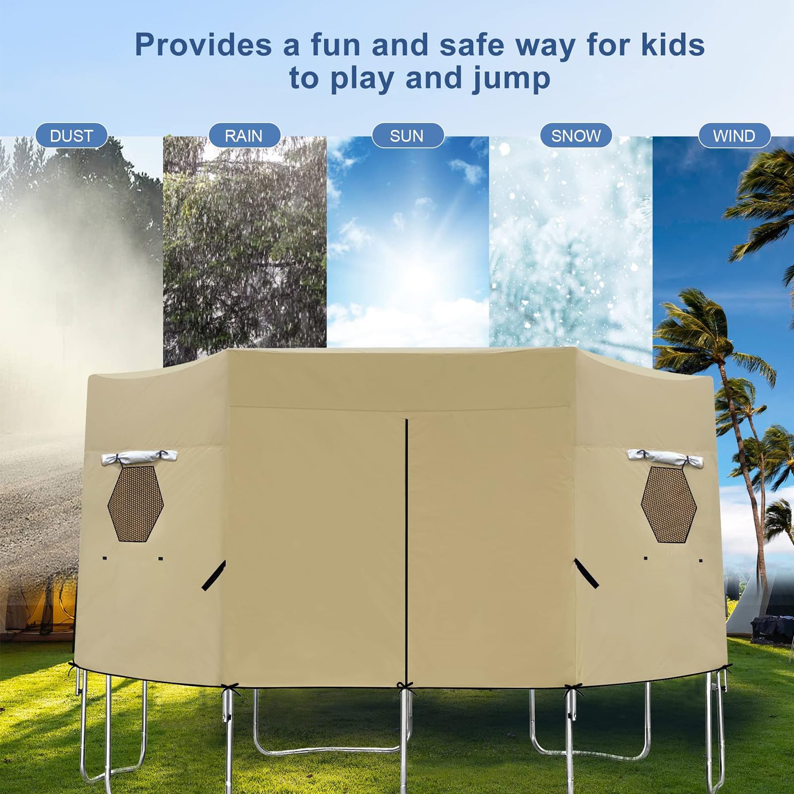 Trampolin Sonnenschutz Abdeckung - 183/244/306/366/427cm Überdachung, Wasserdicht, Reißfest und UV-beständig, Trampolin Zelt für Outdoor-Sport, Garten, Rasen, Hinterhof
