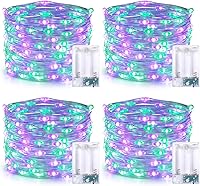 Vista 21 de JMEXSUSS Paquete de 4 unidades de 50 luces LED multicolor de hadas operadas por batería, cada una de 16 pies, luces de Navidad multicolor