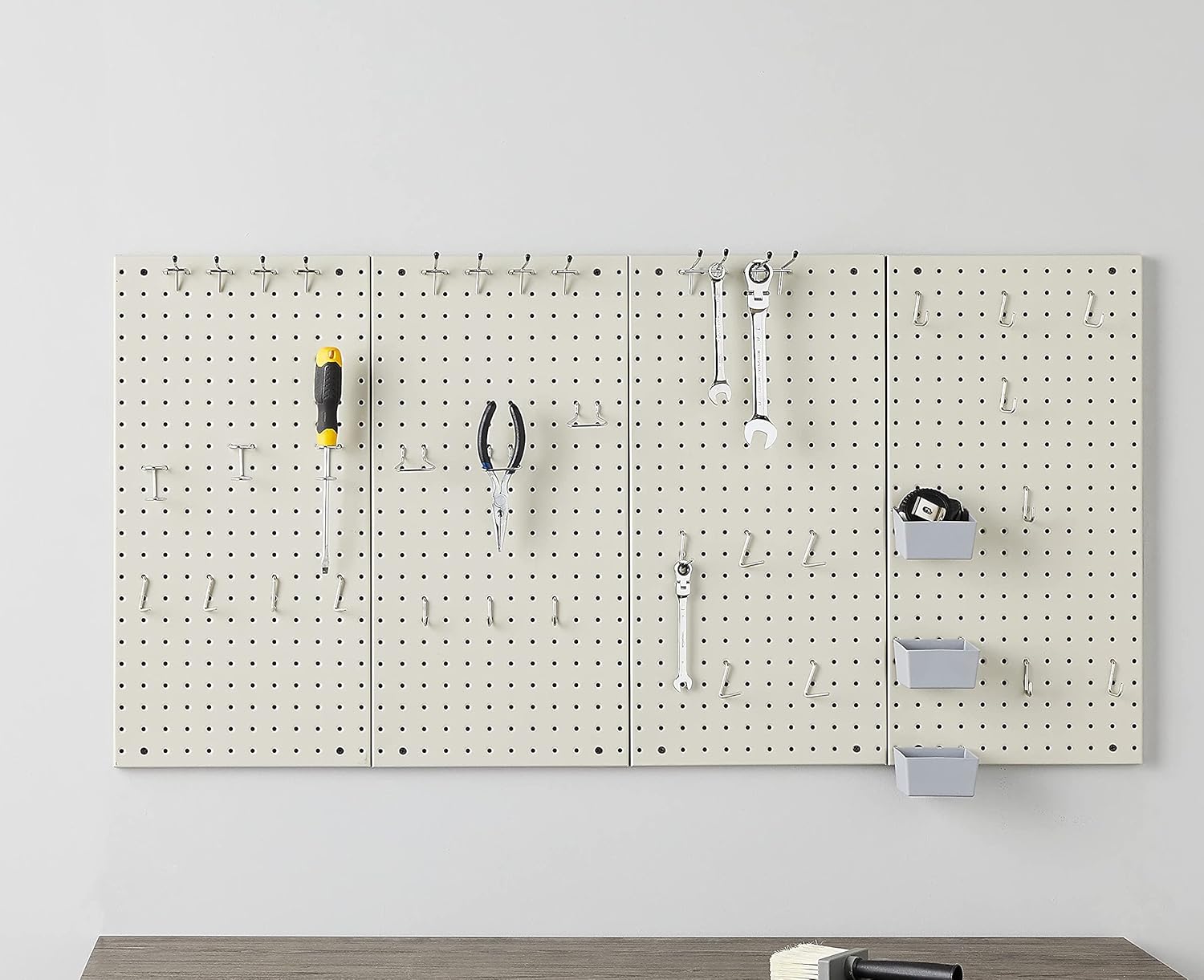 Amazon Basics Rectangular Metal Pegboard Wall Organizer, Tool Storage Organization System, Rust and Scratch Resistant, 48-Piece Kit, Gray