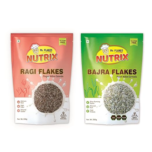 Bajra & Ragi Flakes Combo | Healthy Breakfast Cereals with Millets, Gluten free | Rich in proteins & fibre, Supports diet & weight loss (300g each) - MR FLAKES NUTRIX