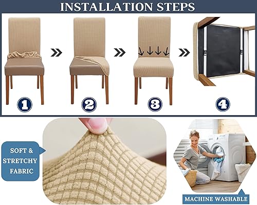 Miniatura 5 de SPRINGRICO Paquete de 6 fundas para sillas de comedor con cinturón de seguridad, fundas elásticas para sillas Parsons lavables, fundas protectoras