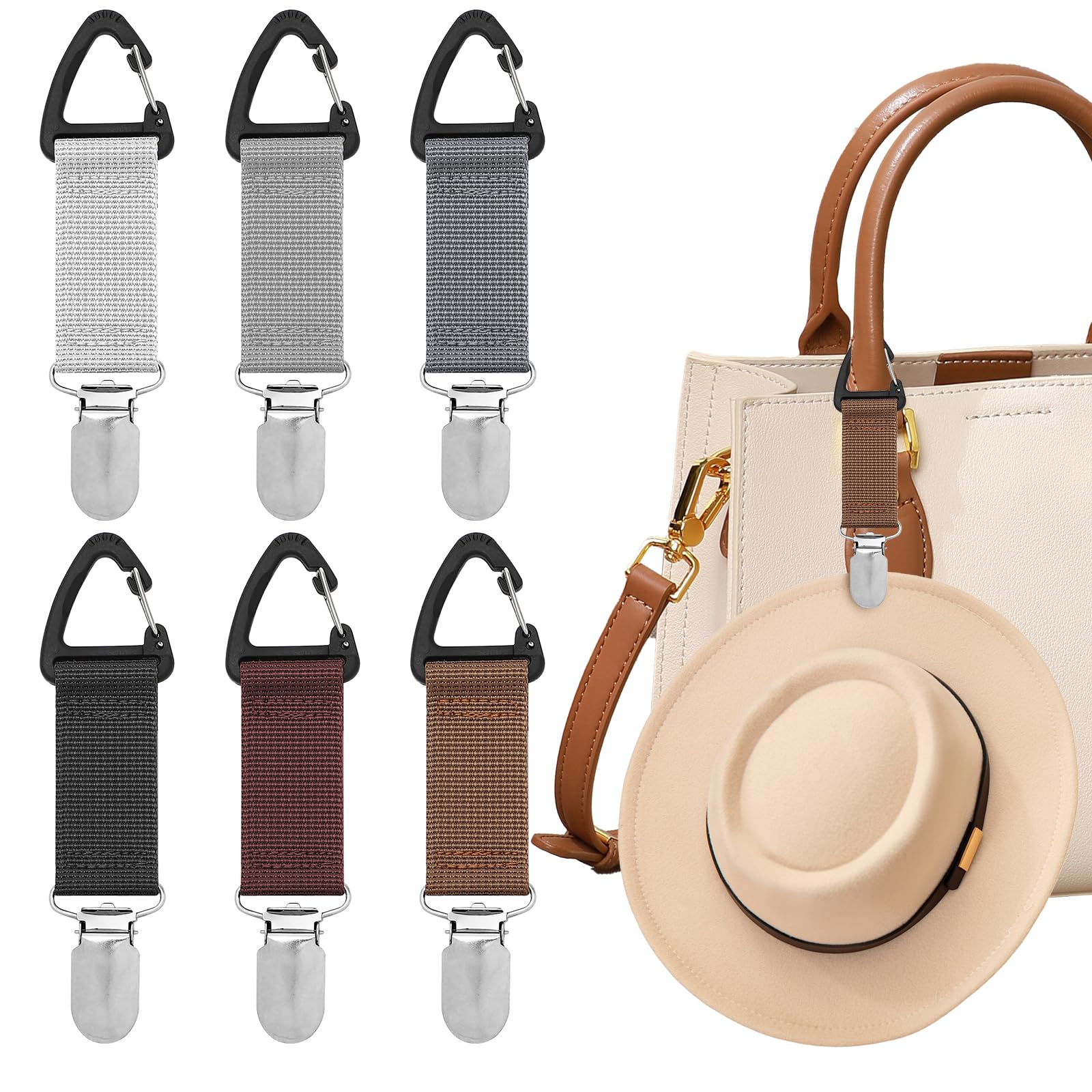6 Piezas Clips de Viaje para Sombreros, Ganchos para Sombreros Clips para Bolsos, 6 Colores Agarre Moderado Pinzas Portátiles para Sombreros, Pinza Sujeta Sombreros Elástica para Hombres Mujeres
