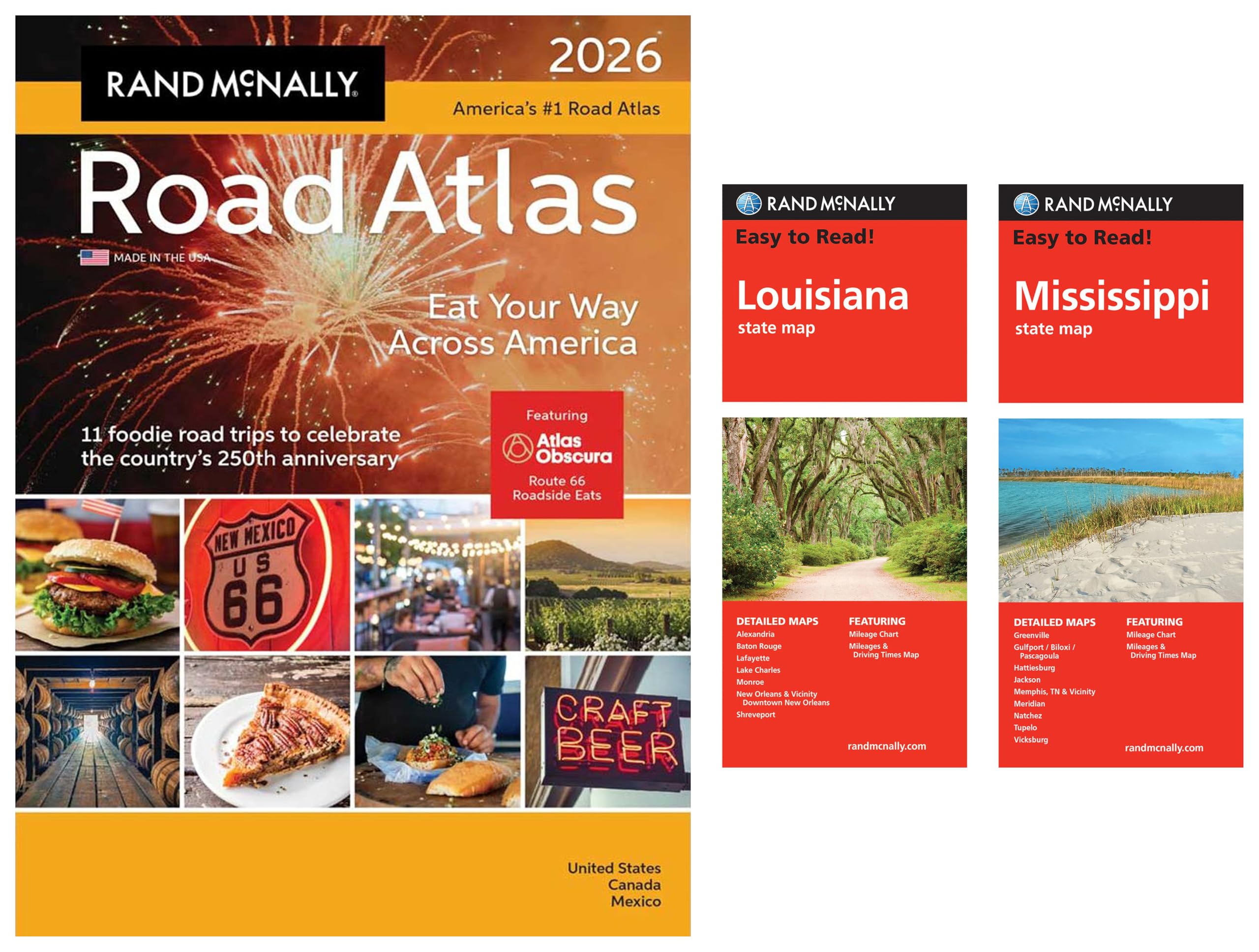 2026 Road Atlas with Easy to Read Louisiana & Mississippi State Maps