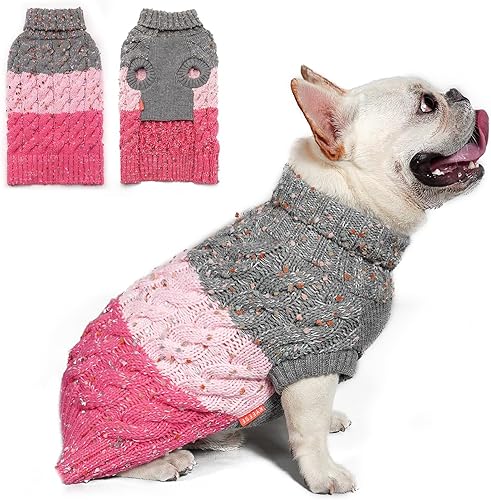 KYEESE Suéter para perro, bloque de color con hilo mullido, tejido de cuello alto, con puntos en una variedad de colores para perros pequeños, ropa