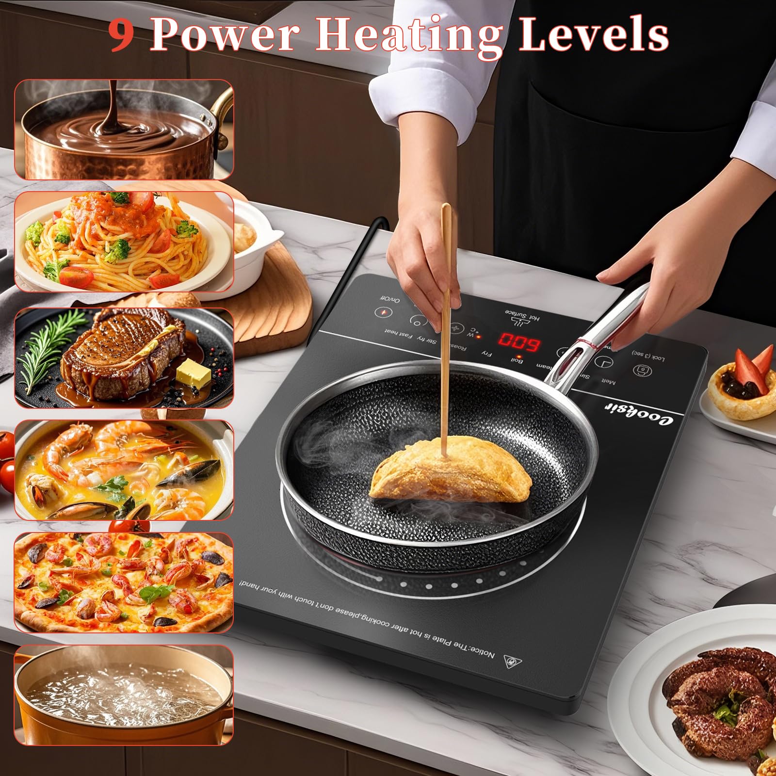 Ceramic Hob, Electric Ceramic Hob with LED Touch Screen, 2000W Single Cooking Zone Electric Cooktop with Safety Lock — view 5