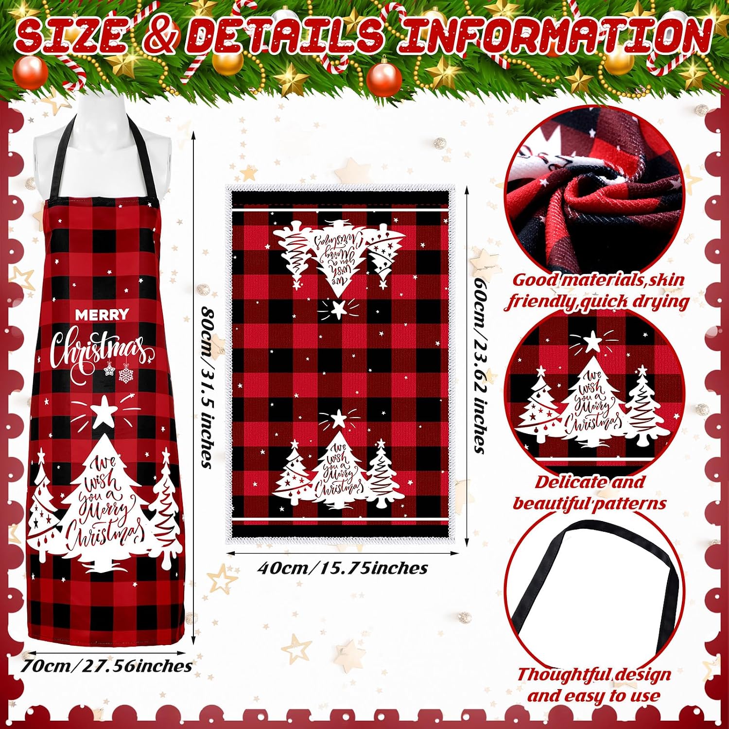 13 Pcs Christmas Buffalo Plaid Kitchen Towel Apron Pot Holders Oven Mitts