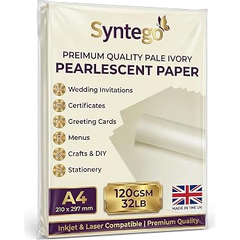10 x A4 Pearlescent Shimmer Paper Quartzo Pale Ivory 120gsm Double Sided Inkjet Laser Printer