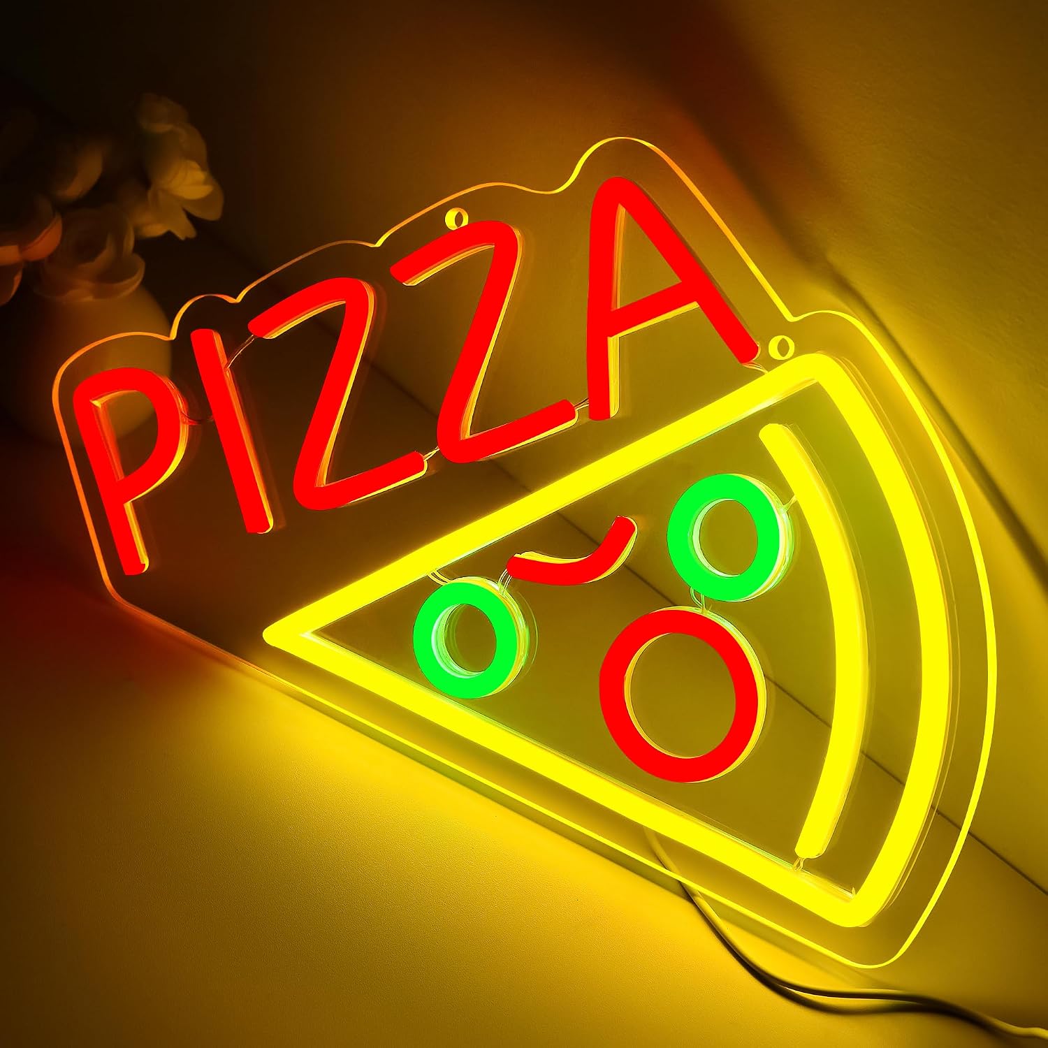 Pizza Neon Sign for Wall Decor Pizza Shaped Neon Sign for Pizzeria Food LED Light for Restaurant Kitchen Store Party Restaurant Food Art Decor USB Powered Size14.6 * 8.3 In(JTLD006-21)
