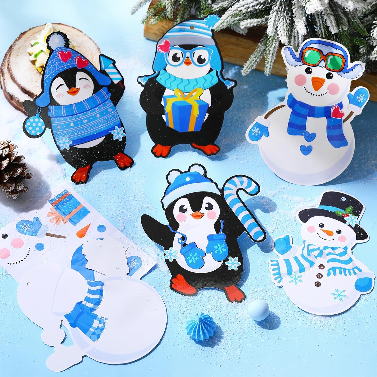 Containlol 48 Sets Winter Crafts for Kids Snowman Penguin Craft Kit Christmas Tree Hanging Ornament Craft Make Your Own DIY Winter Crafts Christmas Craft Ornament Making Kit for Home Class Activities