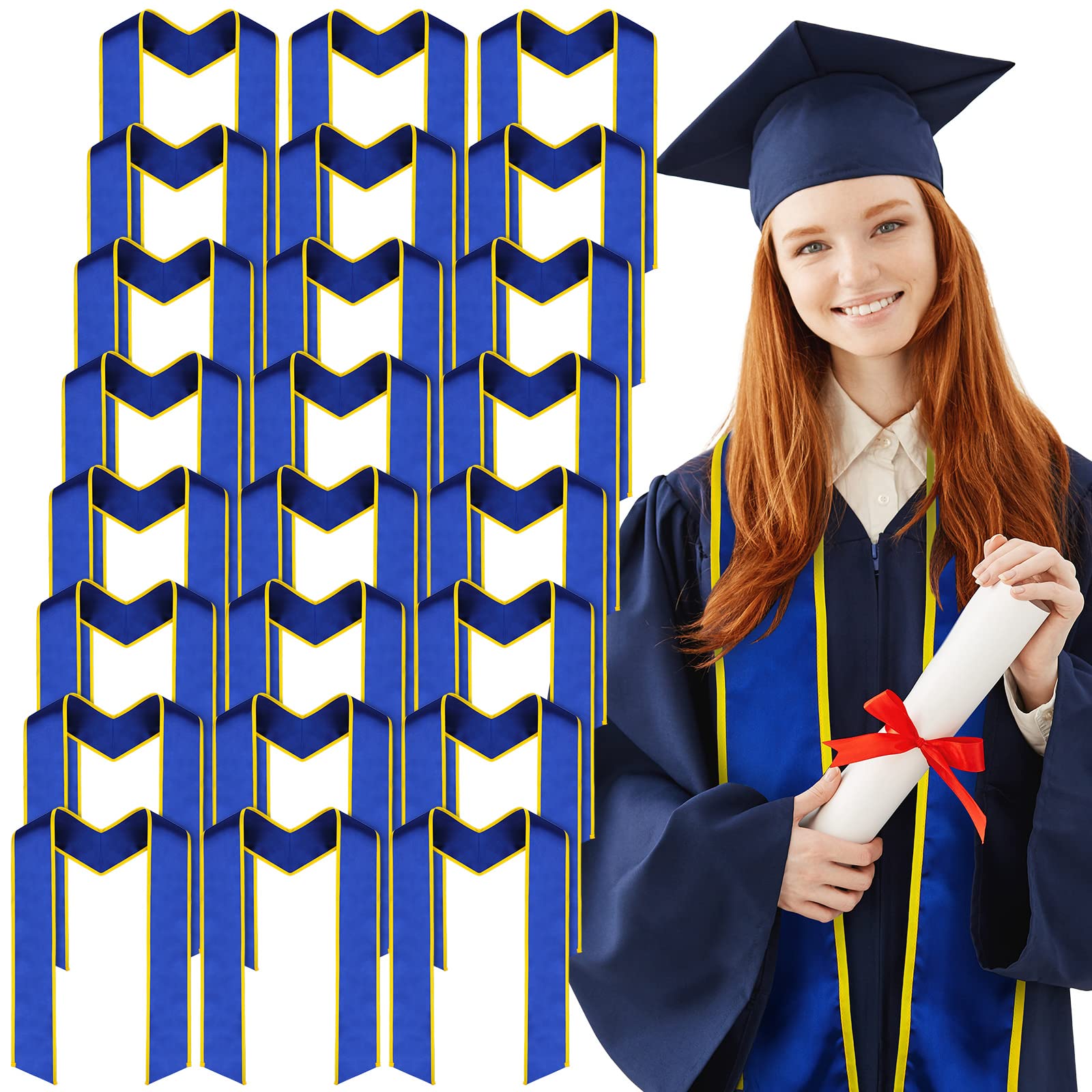 24 Pcs 72" Plain Graduation Stole Bulk Unisex Adult Graduation Sash Honor Stole Scarf for Men Women(Blue)