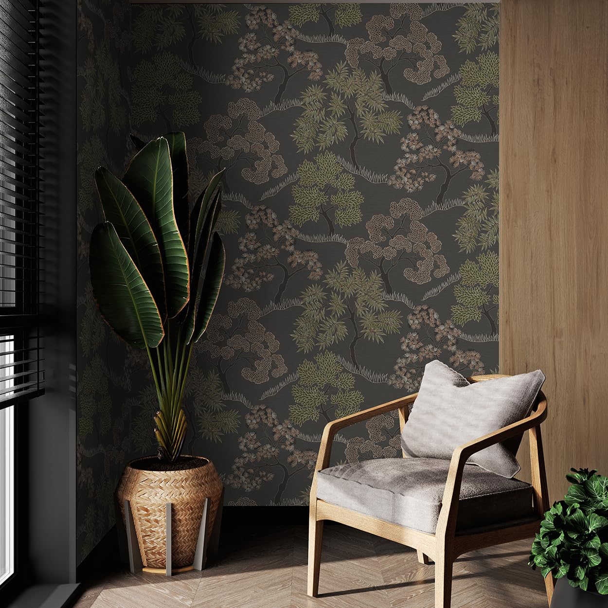 Sublime Wallpapers - Trees Charcoal Wallpaper - Textured Vinyl - 10m