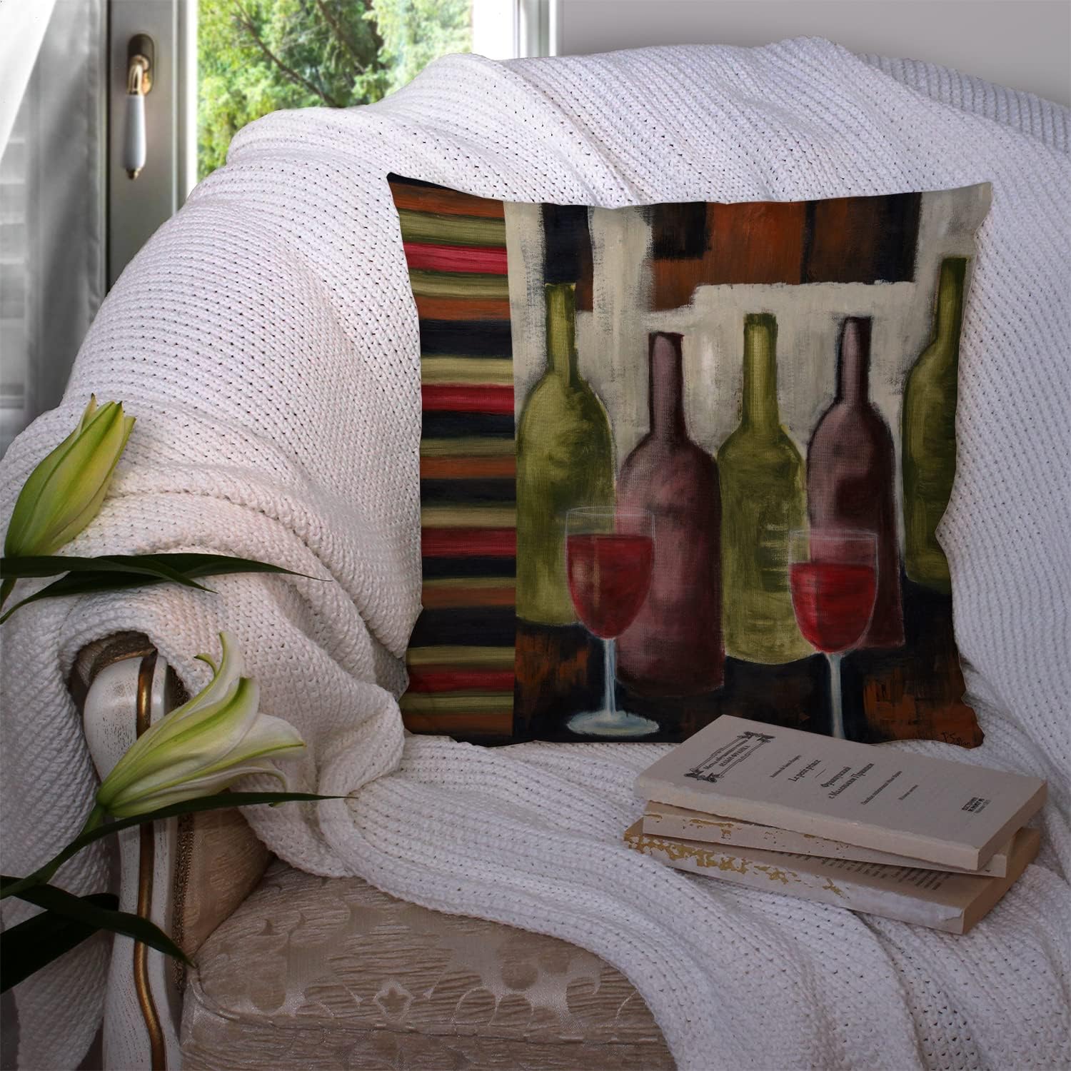Caroline's Treasures PET216APW1414 Red Wine by Petrina Sutton Fabric Decorative Pillow Machine Washable, Indoor Outdoor Decorative Pillow for Couch, Bed or Patio, 14Hx14W