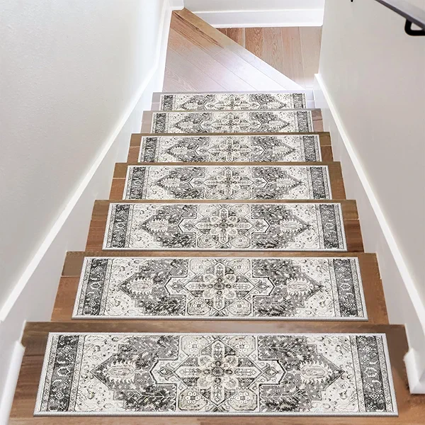 OJIA Stair Treads Non Slip for Wooden Steps Indoor 15PCS Carpet Stair Treads, Rubber Backing Stair Carpet Treads, Residue Free 8"x30" Staircase Step Treads Edging Stair Rugs for Kids & Pets, Gray
