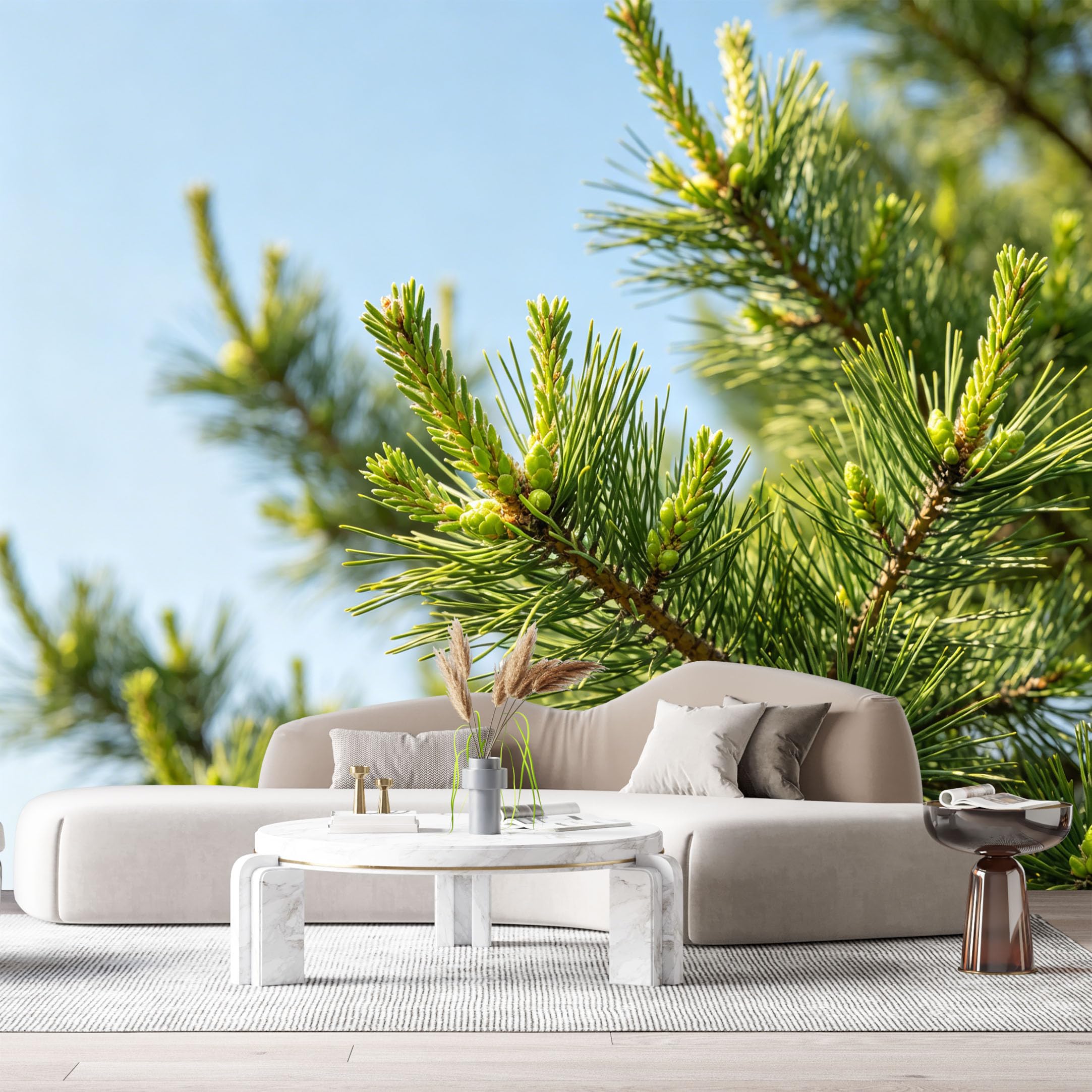 Custom Size Wall Murals Pine Needles Botanical Forest Nature Close Up Watercolor SelfAdhesive Wall Fabric Removable Large Wallpaper for Photo Living Room