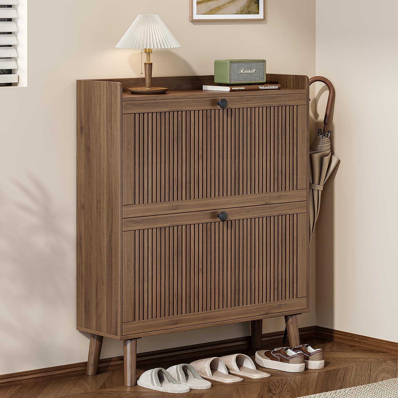 Amazon.com: HOTAMO Fluted Narrow Shoe Cabinet Storage for Entryway