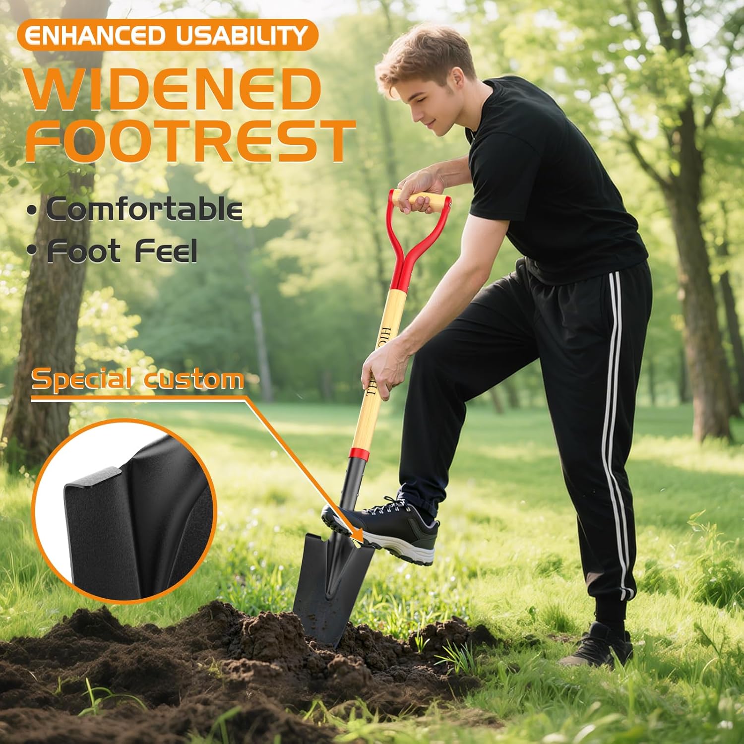 HIGHLIGHT Spade Shovel, Transplanting Spade, Drain Spade, Spade Shovels for Digging, Sharp Shooter Shovel, 45Inch, Steel D-Grip, Wooden Handle, Snow Shovel & Snow Removal Tool