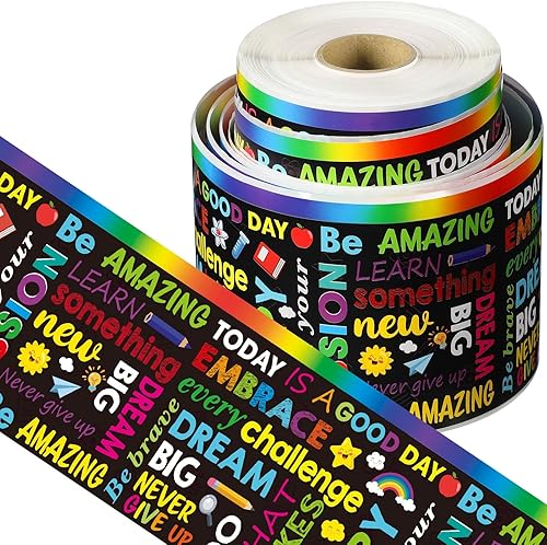 Pajean Bordes de tablón de anuncios con cita inspiradora de 98.4 pies, impermeable, borde motivacional, autoadhesivo, mentalidad de crecimiento