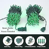 Vista 6 de BrizLabs - Luces de Navidad, 69.6 pies / 21.2 metros, serie de 300 luces verdes, extensión de luces incandescentes mini conectable, cadena de luces