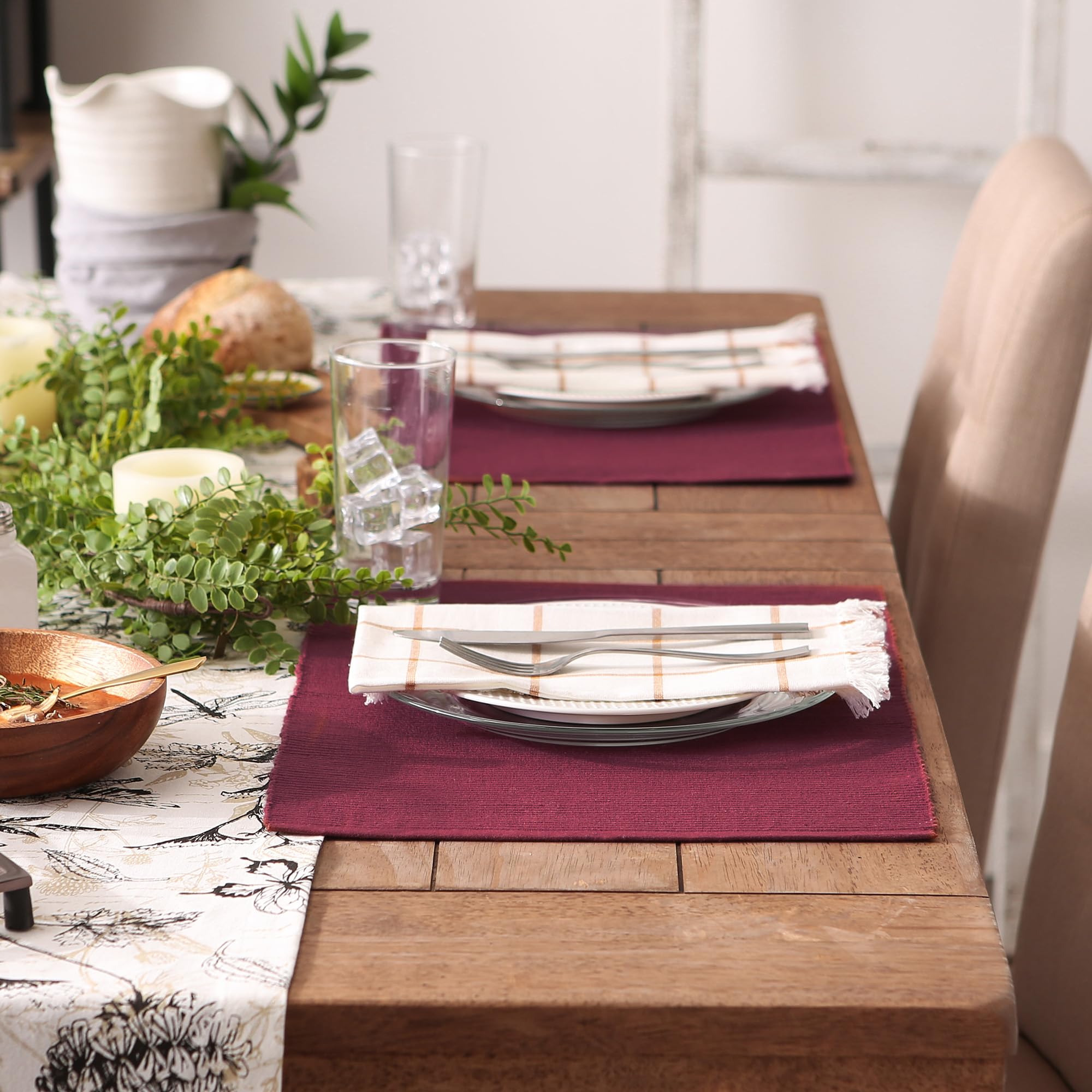 DII Basic Everyday Gerippte Tischset-Set, 100% Baumwolle, 33 x 48 cm, Scheunenrot, 6-teilig