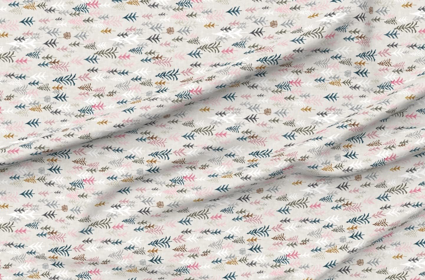 Spoonflower Fabric - Pink Railroad Forest Adventure Outdoor Pine Fir Tree Printed on Minky Fabric by The Yard - Sewing Baby Blankets Quilt Backing Plush