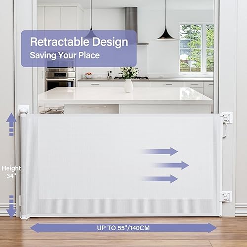 Miniatura 3 de probebi - Puertas retráctiles para bebés sin taladrar, puerta retráctil para perros para la casa que se extiende hasta 55 pulgadas de ancho y 34