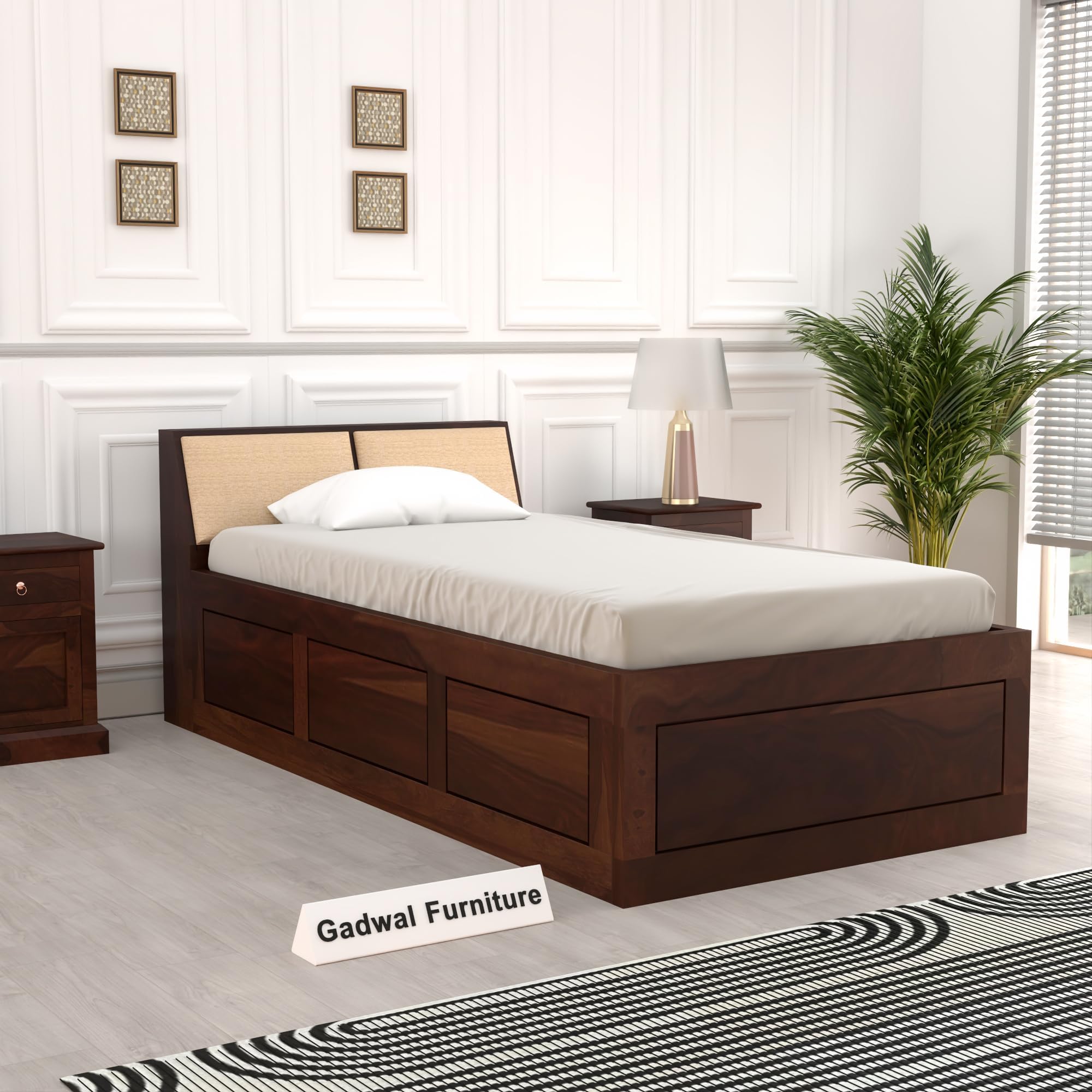 Solid Sheesham Wooden Bed 6X4 Single Bed with Box Storage for Bedroom - Single Cot Wooden BedSingle Size for Living Room Guest Room - 12 Month Warranty (David Walnut, 6X4 Box)-image-49