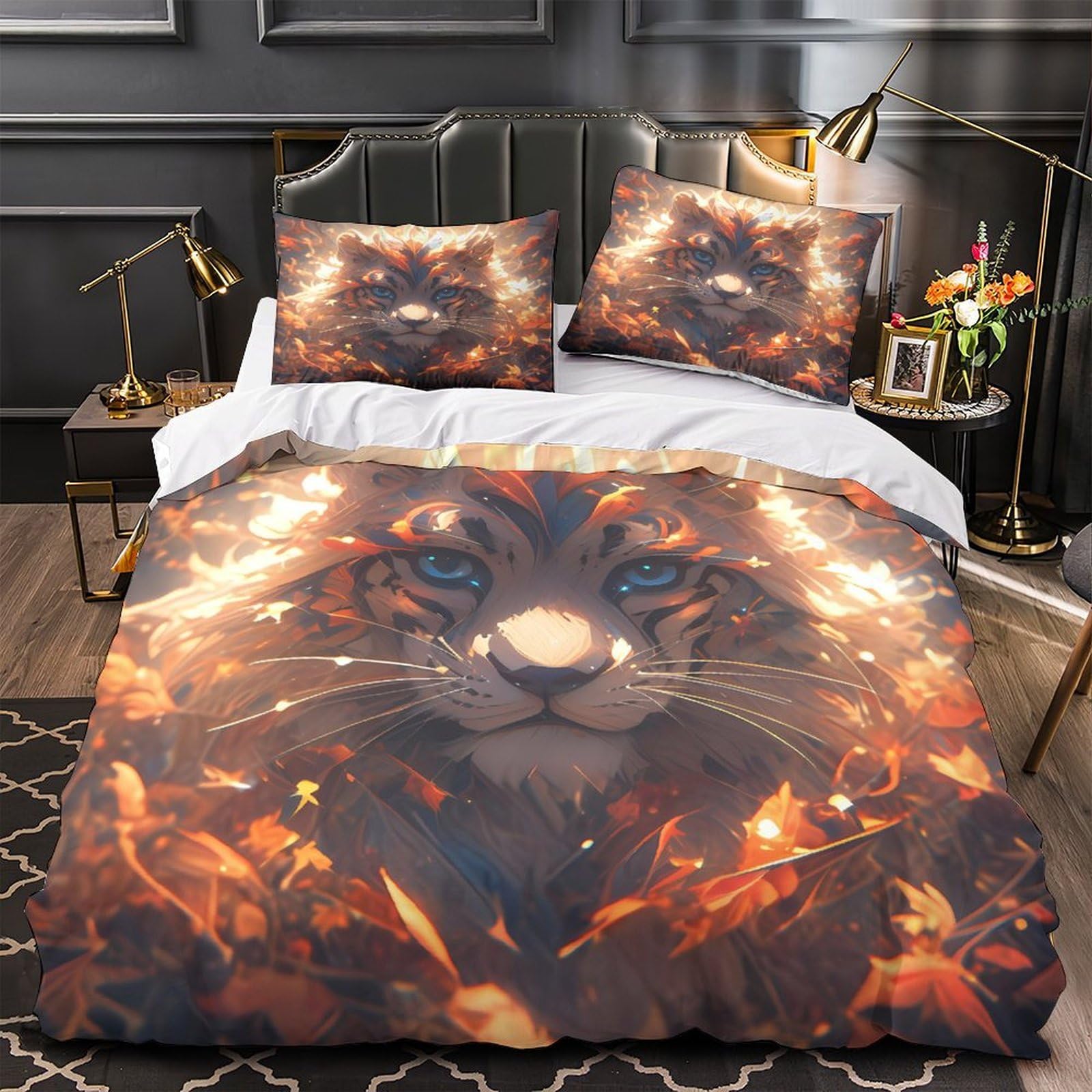 Housse de couette tigre lit 140x200 super douce 3D
