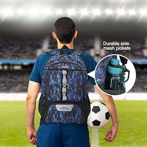 Miniatura 6 de Goloni Bolsa de fútbol juvenil, bolsa de baloncesto con compartimento para pelotas y compartimento para zapatos, mochila para fútbol, voleibol,