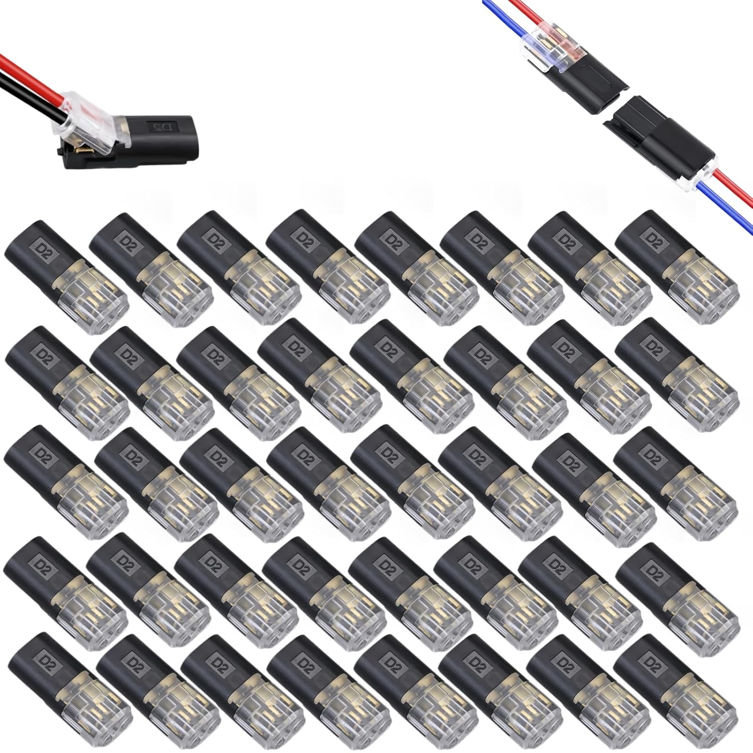 Double Wire Plug-in Connectors with Locking Buckle – Quick Wire Connector for 18-22 AWG Solid & Stranded Wires, Ideal for LED Strips, Home & Automotive Wiring (10pcs)