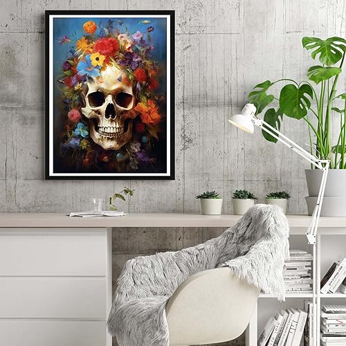Miniatura 4 de Reofrey Kits de pintura de diamantes para adultos, esqueleto, flores de arte de diamante, diamantes de imitación redondos, lienzo bordado de punto