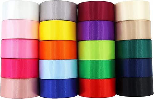 Miniatura 4 de Cinta de satén de doble cara de 1 pulgada, 20 cintas de color sólido, 1 pulgada x 2 yardas cada una total de 40 yardas por paquete, para envolver