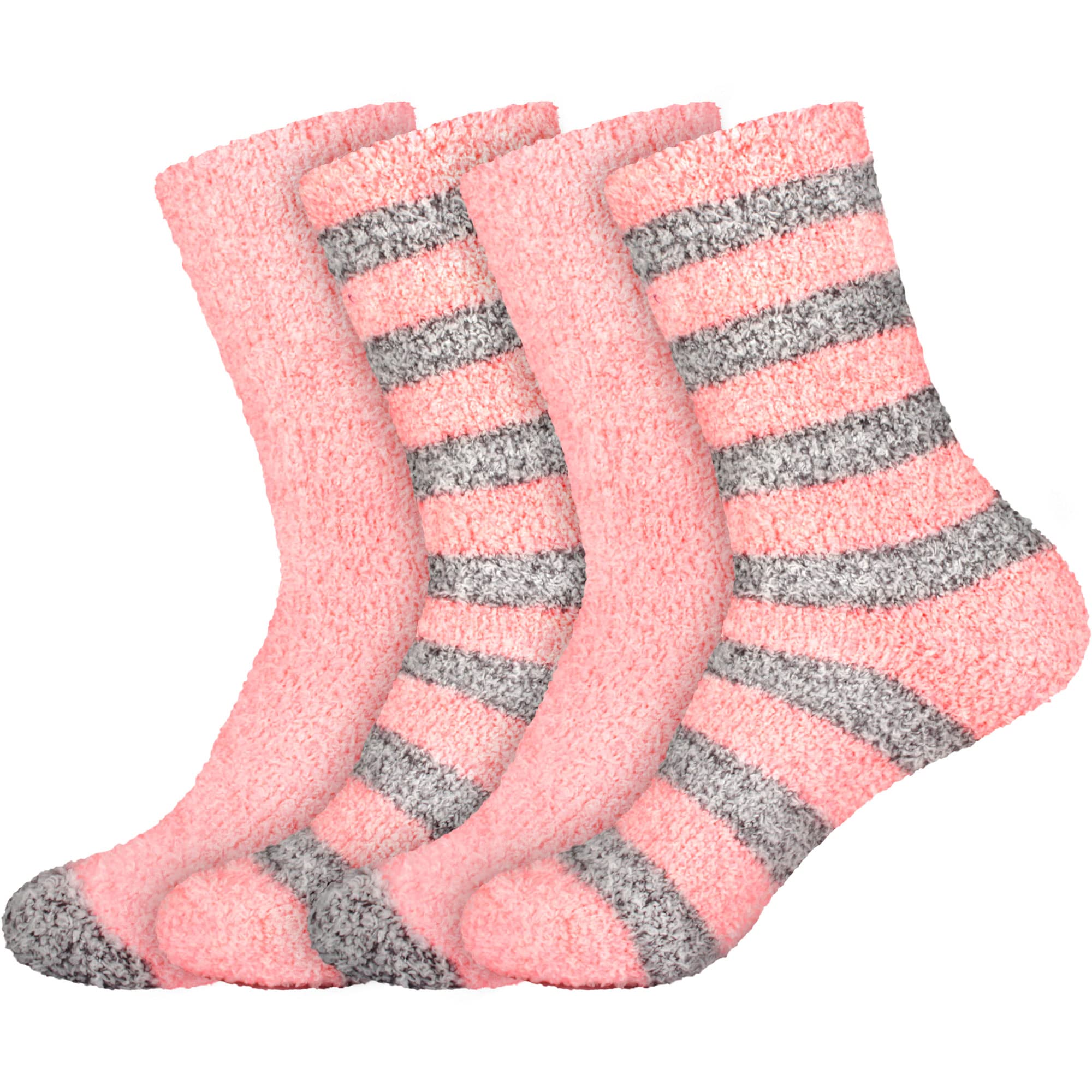 BambooMN Women's Soft Fuzzy Warm Cozy Striped Solid Socks - 4 Pair Value Packs
