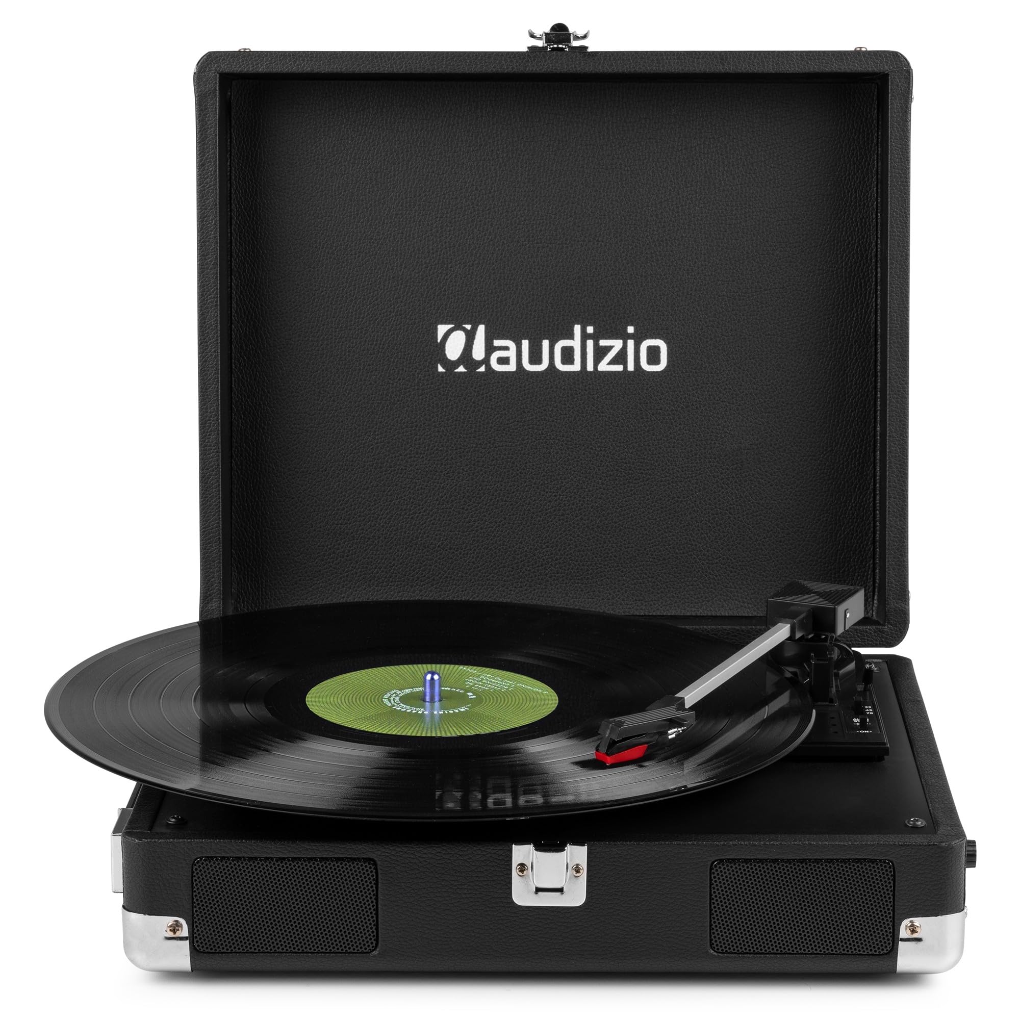 Audizio RP111BK - Koffer Plattenspieler mit Lautsprecher | Autostopp | 33/45/78 RPM | RCA | Kopfhöreranschluss | Schallplattenspieler Retro | Turntable Vinyl Player | Gramofon Record Player, Schwarz