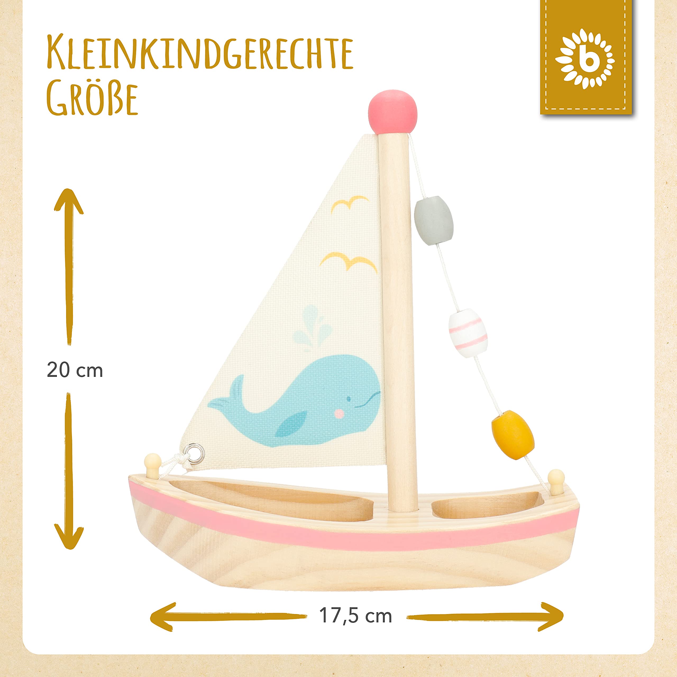 Bieco Holz Schiff für Kinder - Segelboot Spielzeug Boot Wasser - Kinderspielzeug für Kleinkinder - Sandkasten Deko