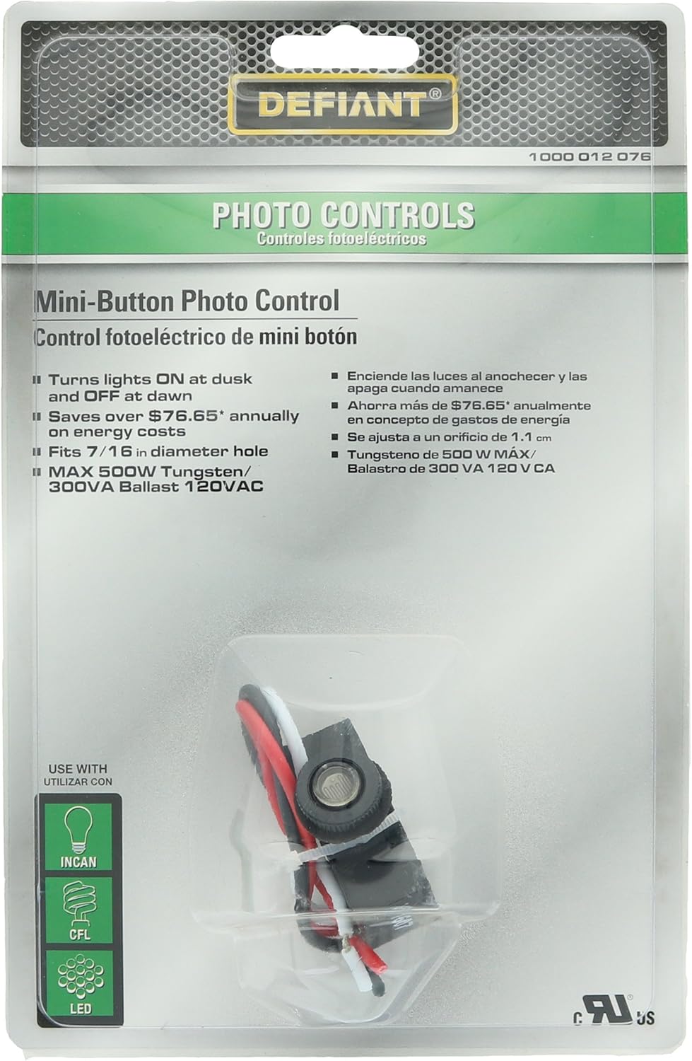 Defiant Mini-Button Photo Control with wires