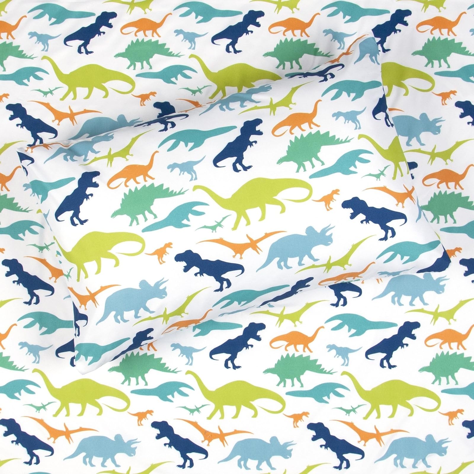 Juego de sábanas de dinosaurio multicolor de 3 piezas para niños y niños, 1 sábana encimera individual y 1 sábana bajera individual, funda de almohada Queen, microfibra cepillada suave, 6
