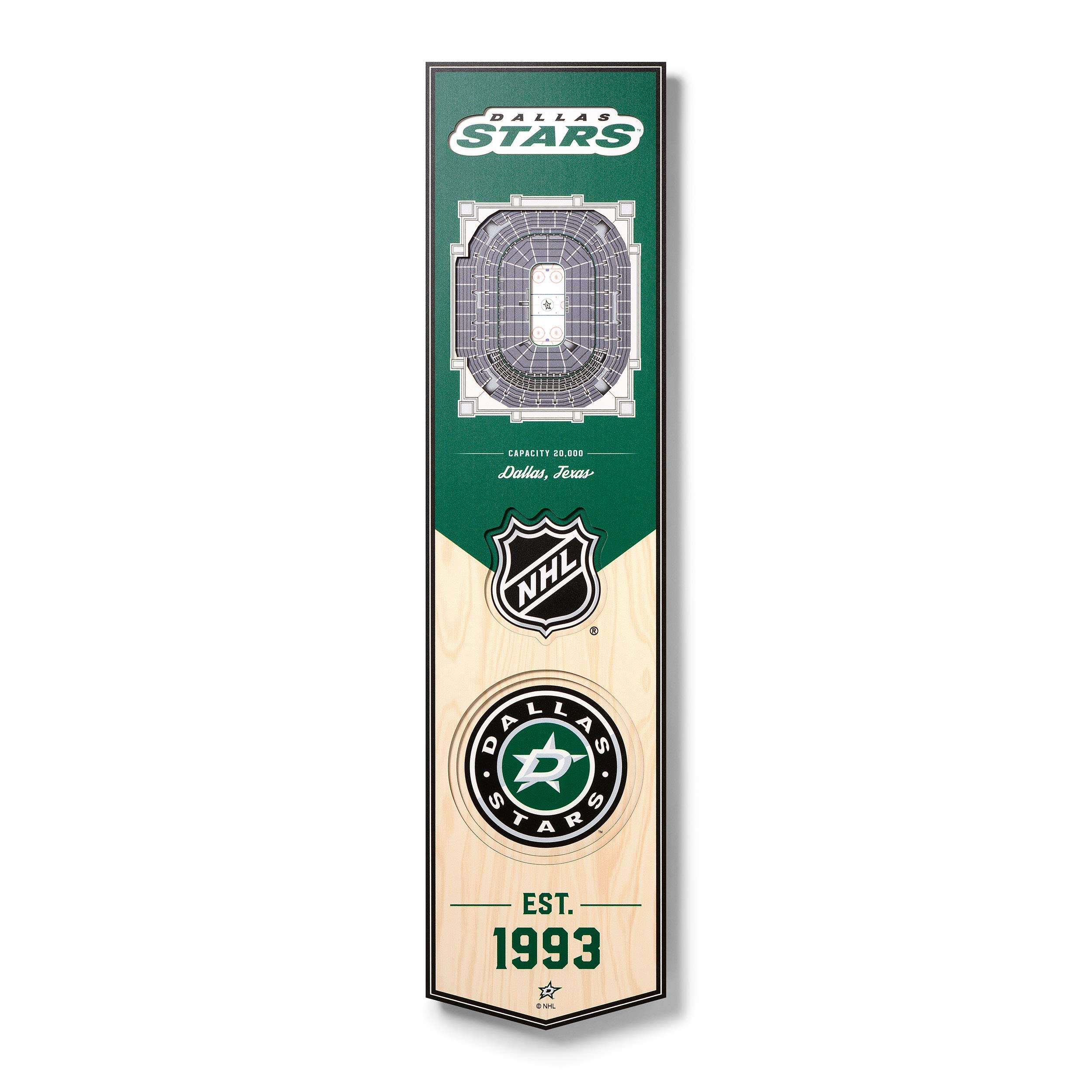Bannière NHL Dallas Stars 3D de l'American Airlines Center en 20x81 cm