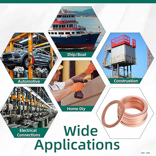 Miniatura 6 de 730 arandelas de cobre, 12 tamaños de arandelas métricas de cobre, kit surtido de arandelas planas (M5 M6 M8 M10 M12 M14 M16 M20)