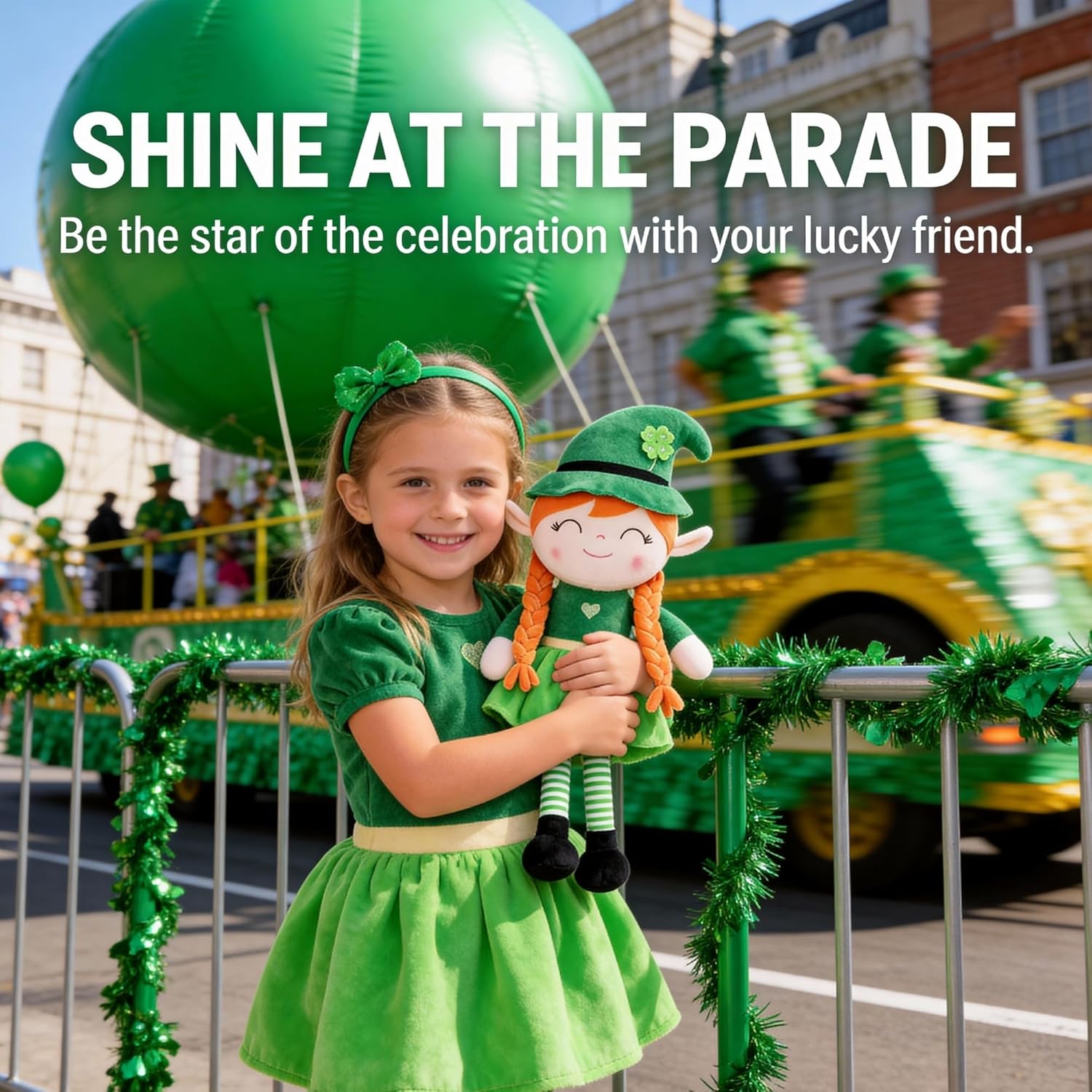 Gloveleya Plush Dolls Saint Patrick's Day Gifts Soft Blessings Doll Shamrock Wishes Plush Leprechaun Baby Girl Gifts