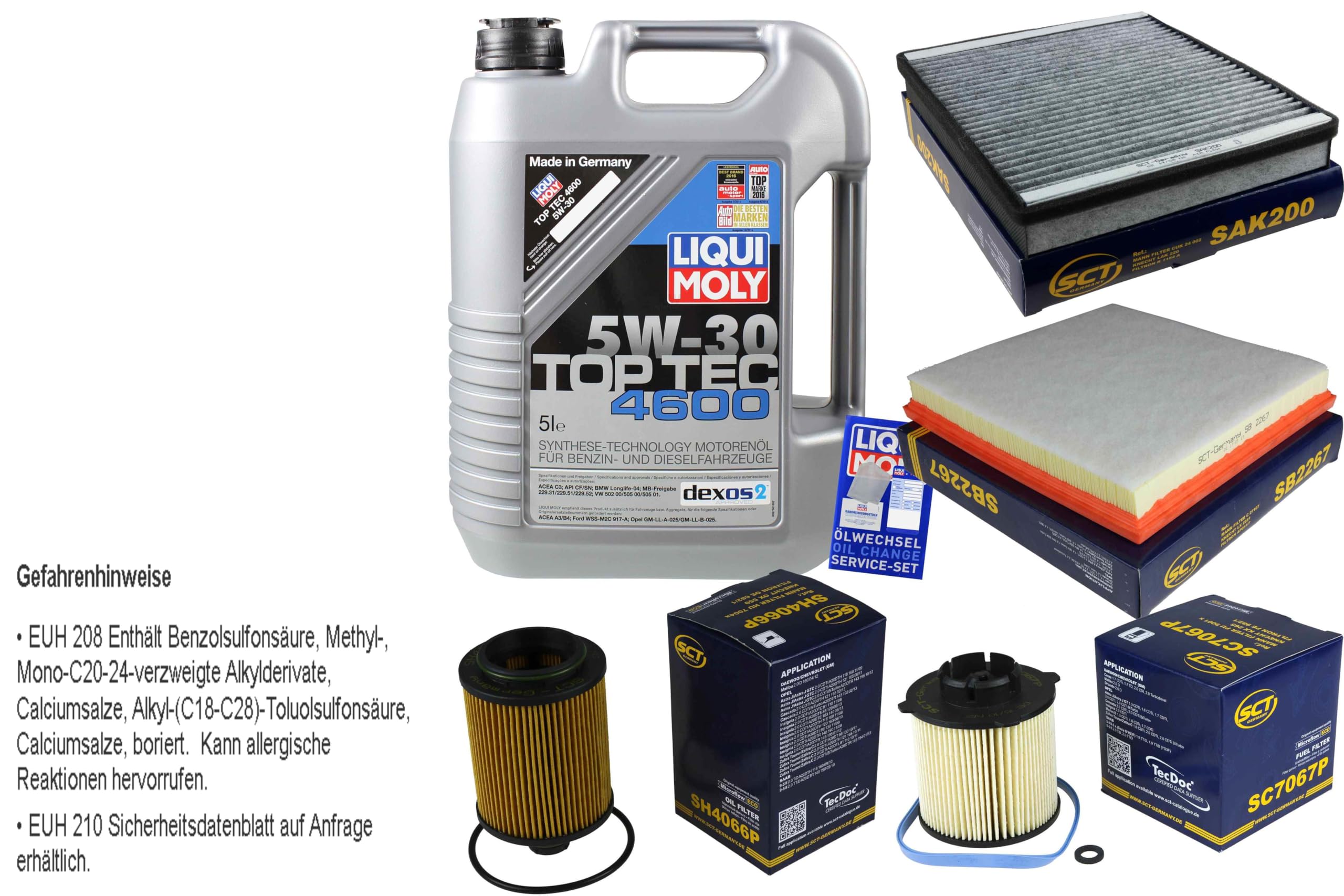 Filter Set Inspektionspaket 5 Liter Motoröl Top Tec 4600 5W-30 Innenraumfilter Kraftstofffilter Luftfilter Ölfilter