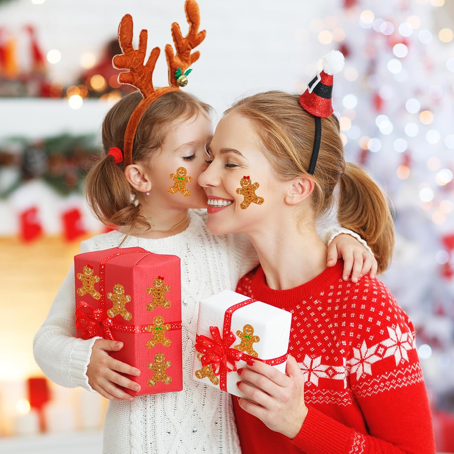 Whaline Christmas Sparkly Stickers Roll Gingerbread Man Holographic Seal Stickers Xmas Cartoon Waterproof Self-Adhesive Decals for Envelope Journal Decor Party Supplies, 500Pcs - Image 5