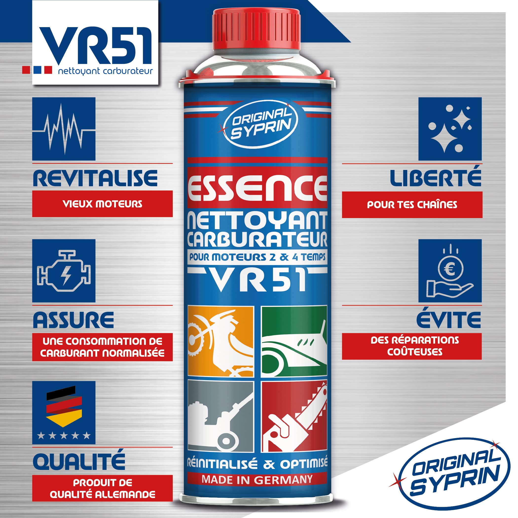 SYPRIN Original Carburetor Cleaner VR51 pour les moteurs à essence 2 temps - adapté à la voiture et à la moto I Additif pour le nettoyage du carburateur Additif (3x 250ml) | Convient pour la voiture et la moto - Additif pour le nettoyage du carburateur