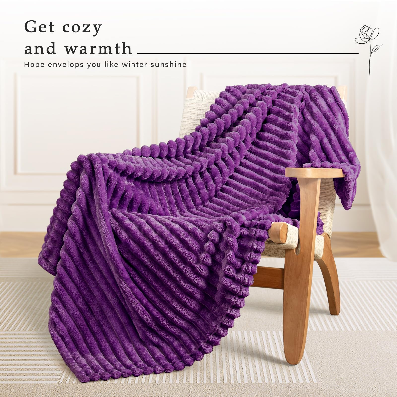 Exclusivo Mezcla Fleece Throw Blanket for Sofa Super Soft Striped Jacquard Bed Blanket - Image 2