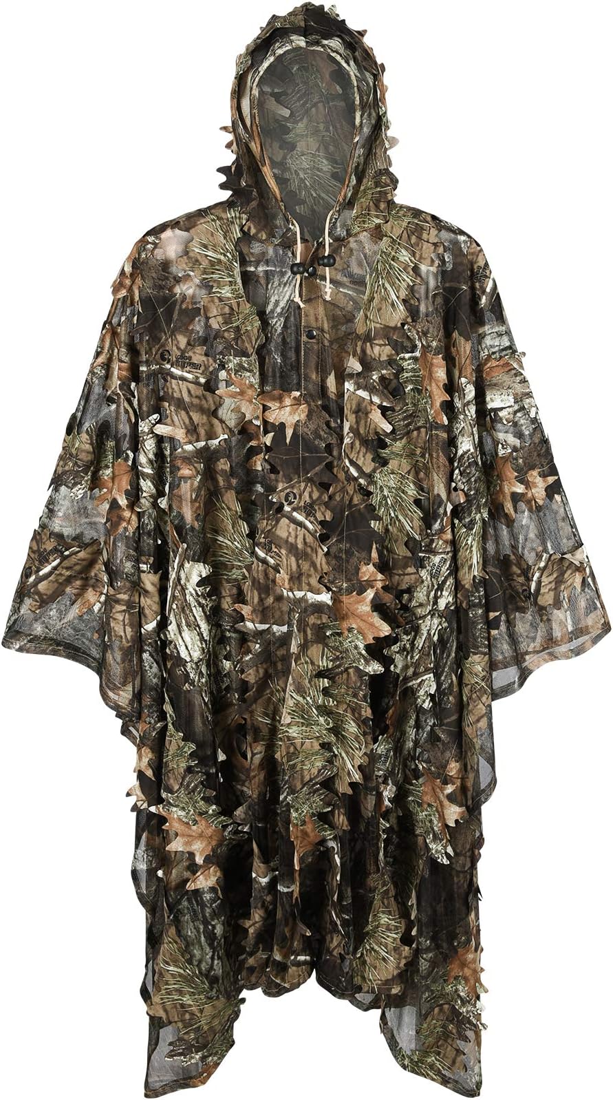 HYOUT Hooded Ghillie Suit Camo Clothing, 3D Leafy Hooded Camouflage Clothing, Woodland Camouflage Suits for Jungle Hunting, Shooting, Airsoft, Wildlife Photography