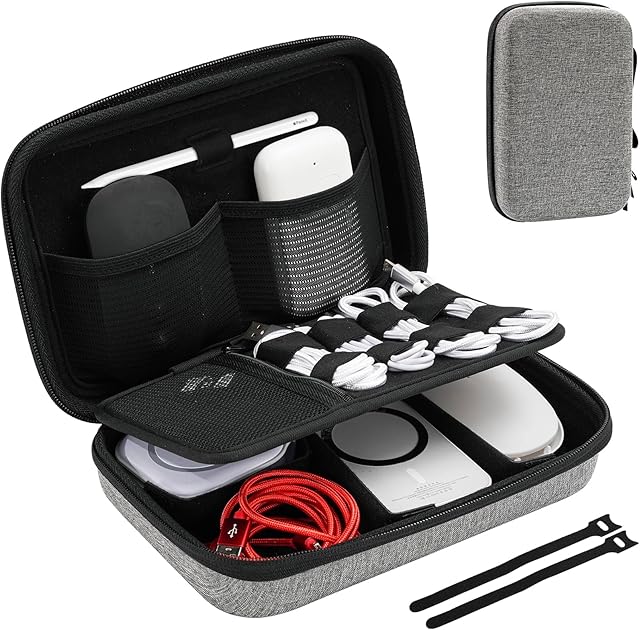 Hard Travel Electronic Organizer Case for MacBook Power Adapter Chargers Cables Power Bank Apple Magic Mouse Apple Pencil USB Flash Disk SD Card Small Portable Accessories Bag -L, Darkgrey